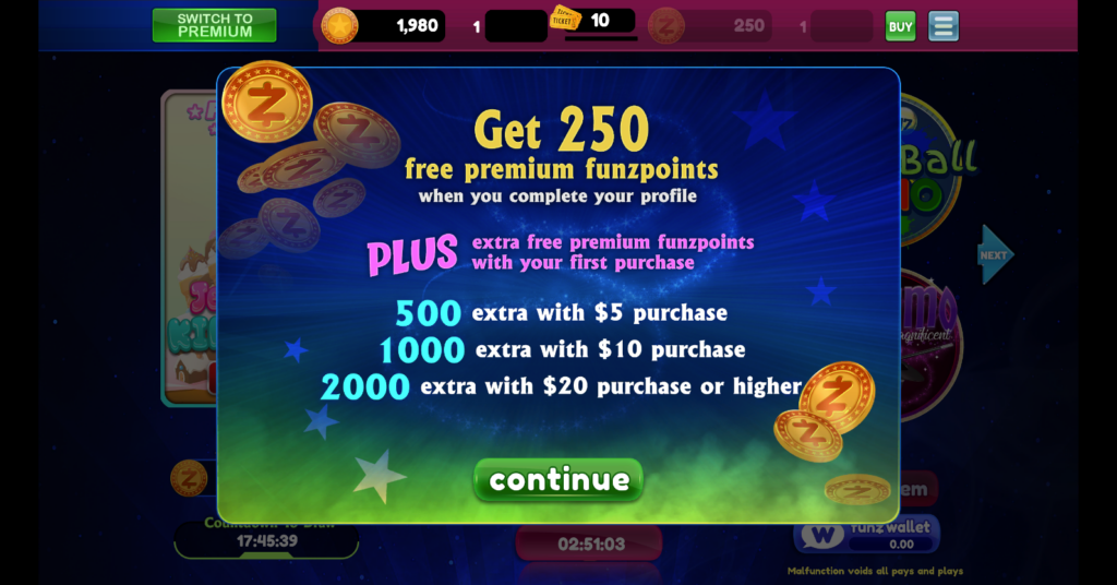 Welcome bonus for Funzpoints, upon complete profile