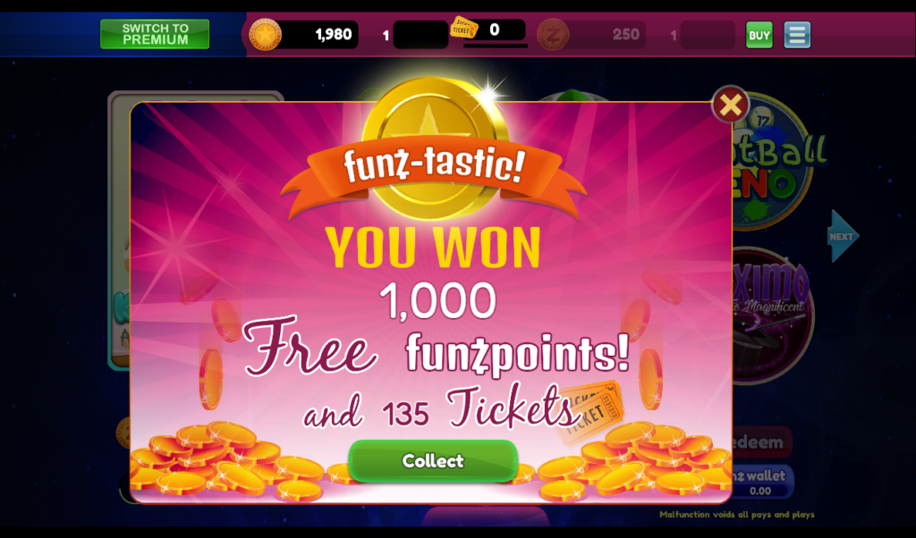 Funzpoints offers 135 tickets and winning moments