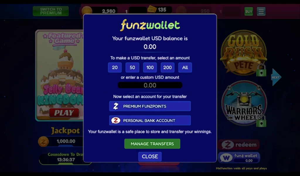 The Funzwallet feature, exclusive to Funzpoints casino