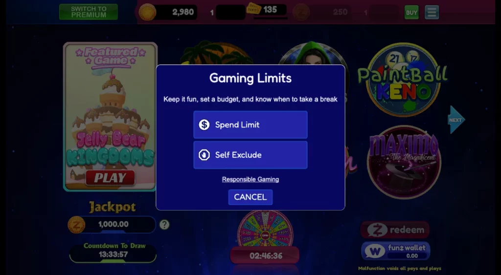 Responsible gaming includes gaming limits at Funzpoints casino