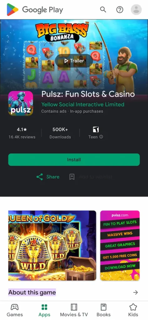 Pulsz.com Android App from the Google play store
