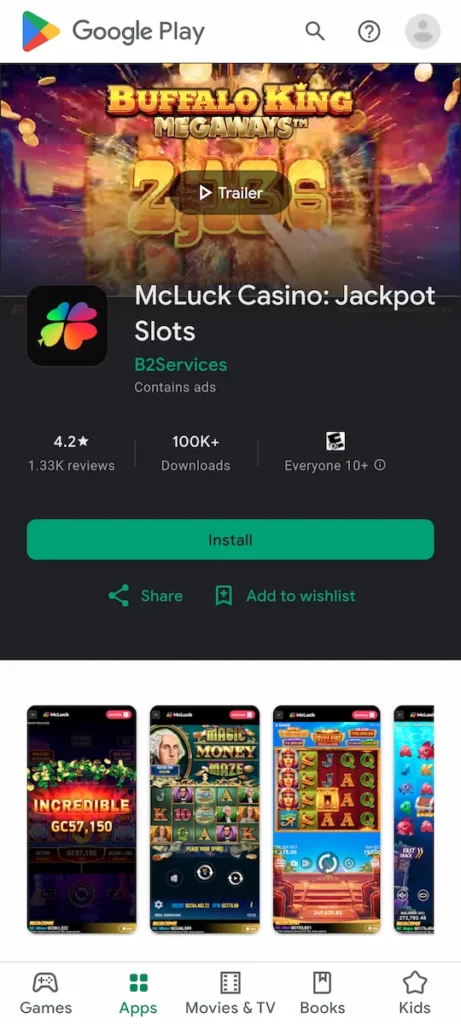 McLuck Casino, Android app from Google Play Store