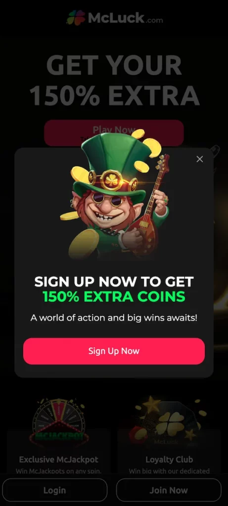 McLuck Casino welcome (sign up) bonus offer