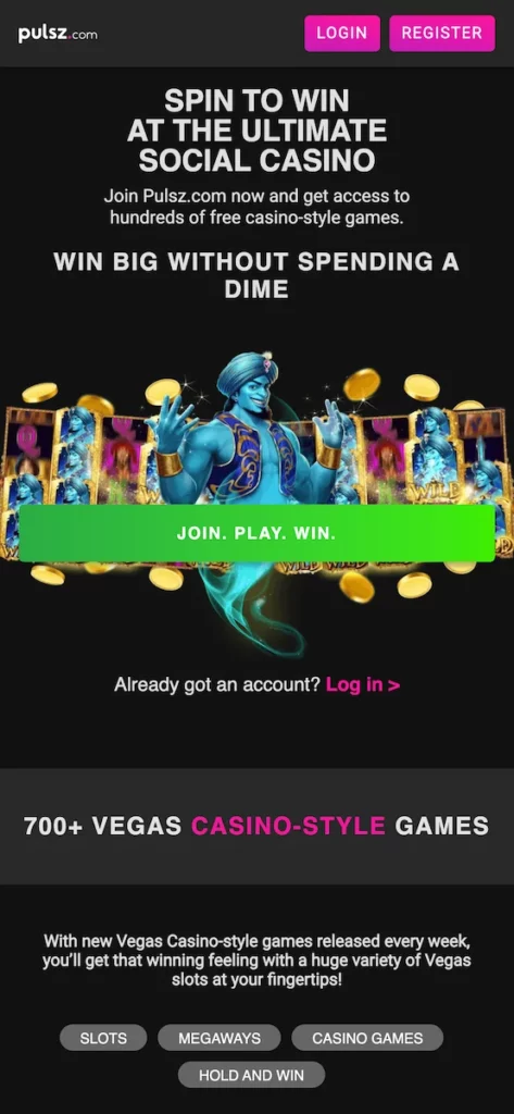 Pulsz.com login or register. Join. Play. Win