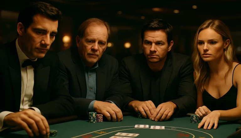 Actors from some of the best ever blackjack movies around a table playing a game