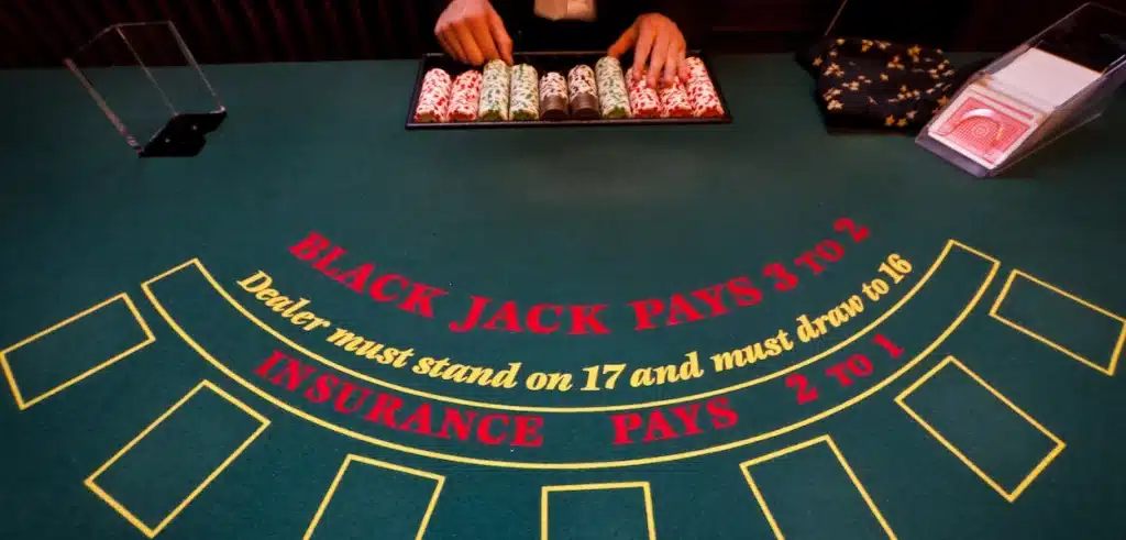 Blackjack table showing rules of the game