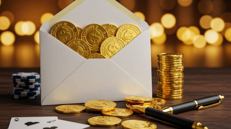 An envelope filled with free sweepstakes coins from a casino
