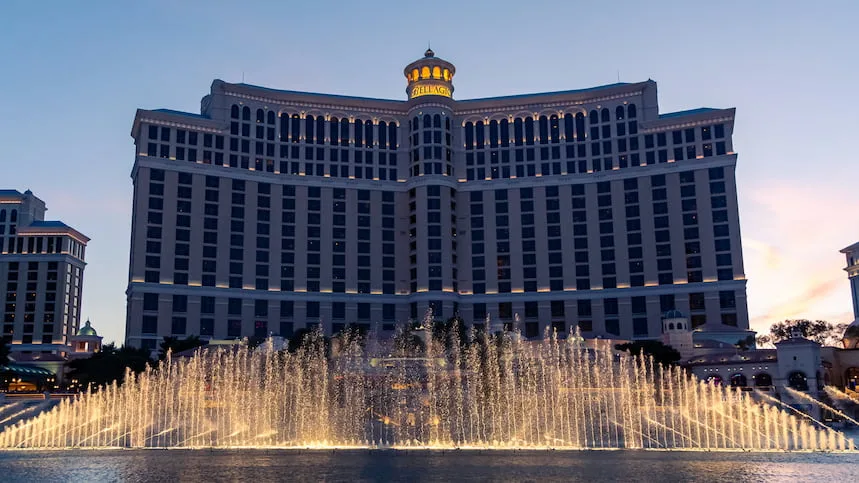 Bellagio hotel and fountains in Las Vegas.