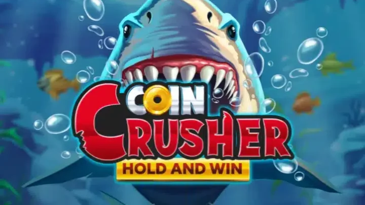 Coin Crusher Hold and Win slot artwork with sharks and gold coins