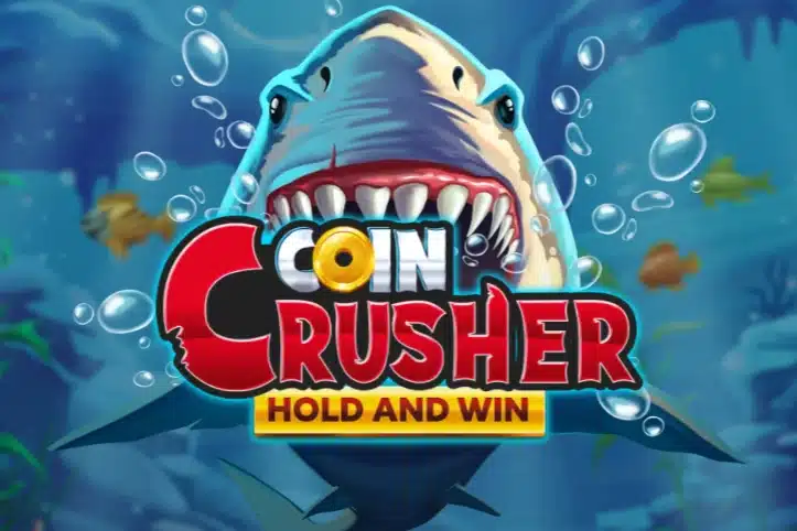 Coin Crusher Hold and Win slot artwork with sharks and gold coins