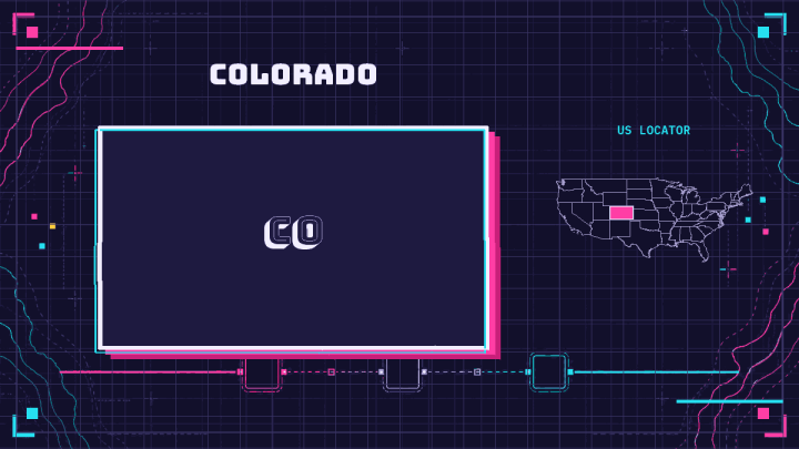 Detailed Colorado state silhouette beside a US locator map highlighting Colorado.