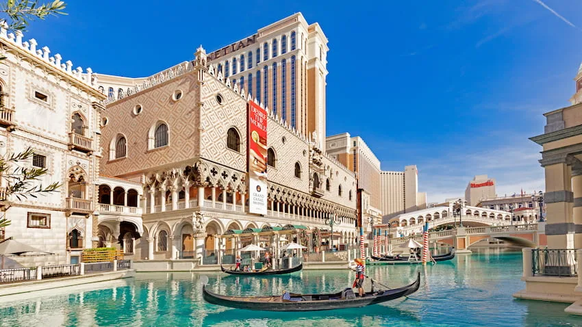 Gondolas on the canals at The Venetian Las Vegas.