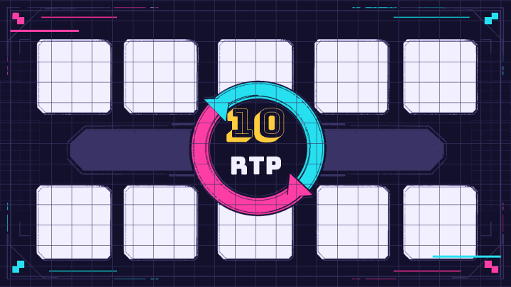 Ten comparison tiles surrounding an RTP return loop for a documented high-RTP slot guide.