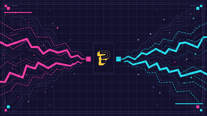 Magenta and cyan streaks stopping before the same unknown next outcome.