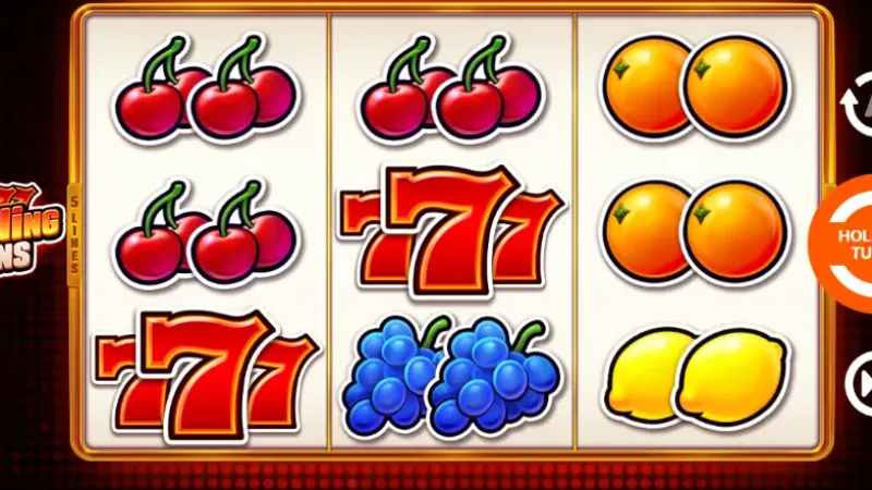 Lucky seven symbols in Sizzling Wins Lucky seven and fruit symbols on the Sizzling Wins reels.